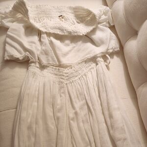 Free People White Top And Bottom Ruffled Pleated Set